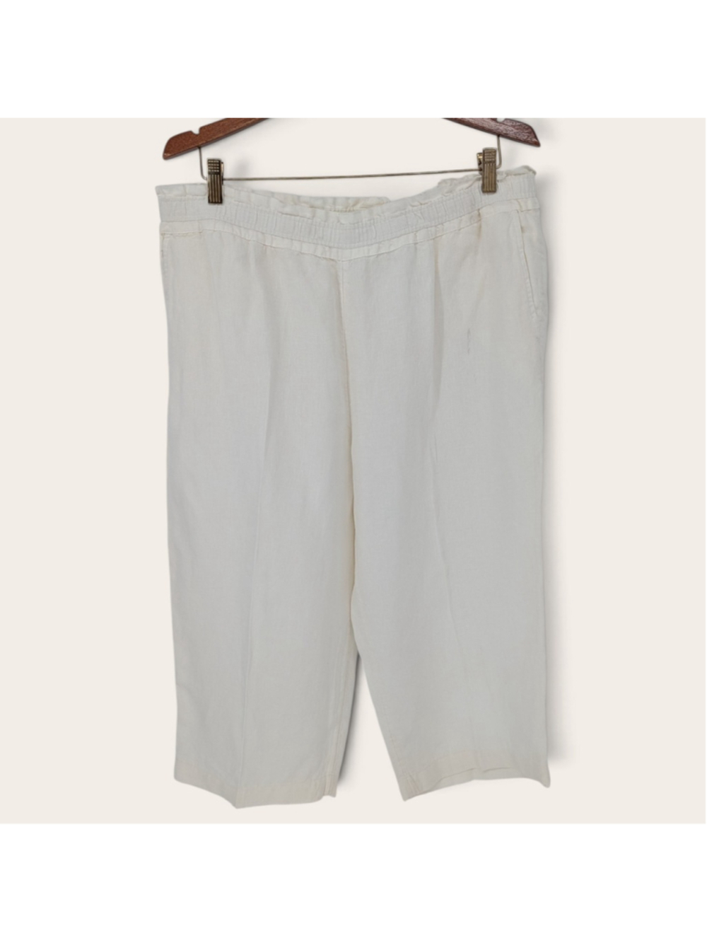 Charter Club Luxury 100% Linen Crop Pants XL Ivory Pull On Elastic Waist